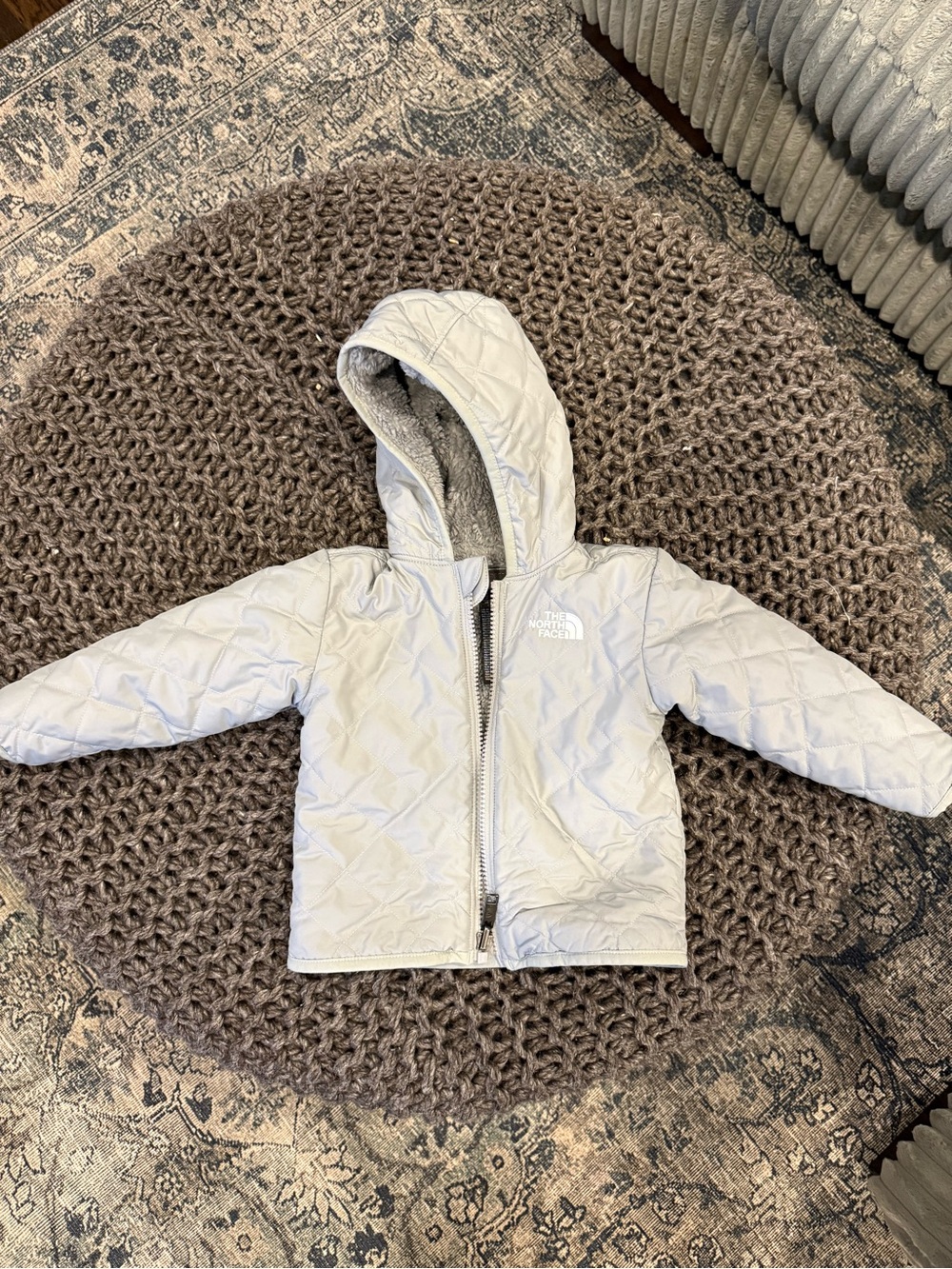 The North Face Kids Light Gray Quilted Hooded Jacket